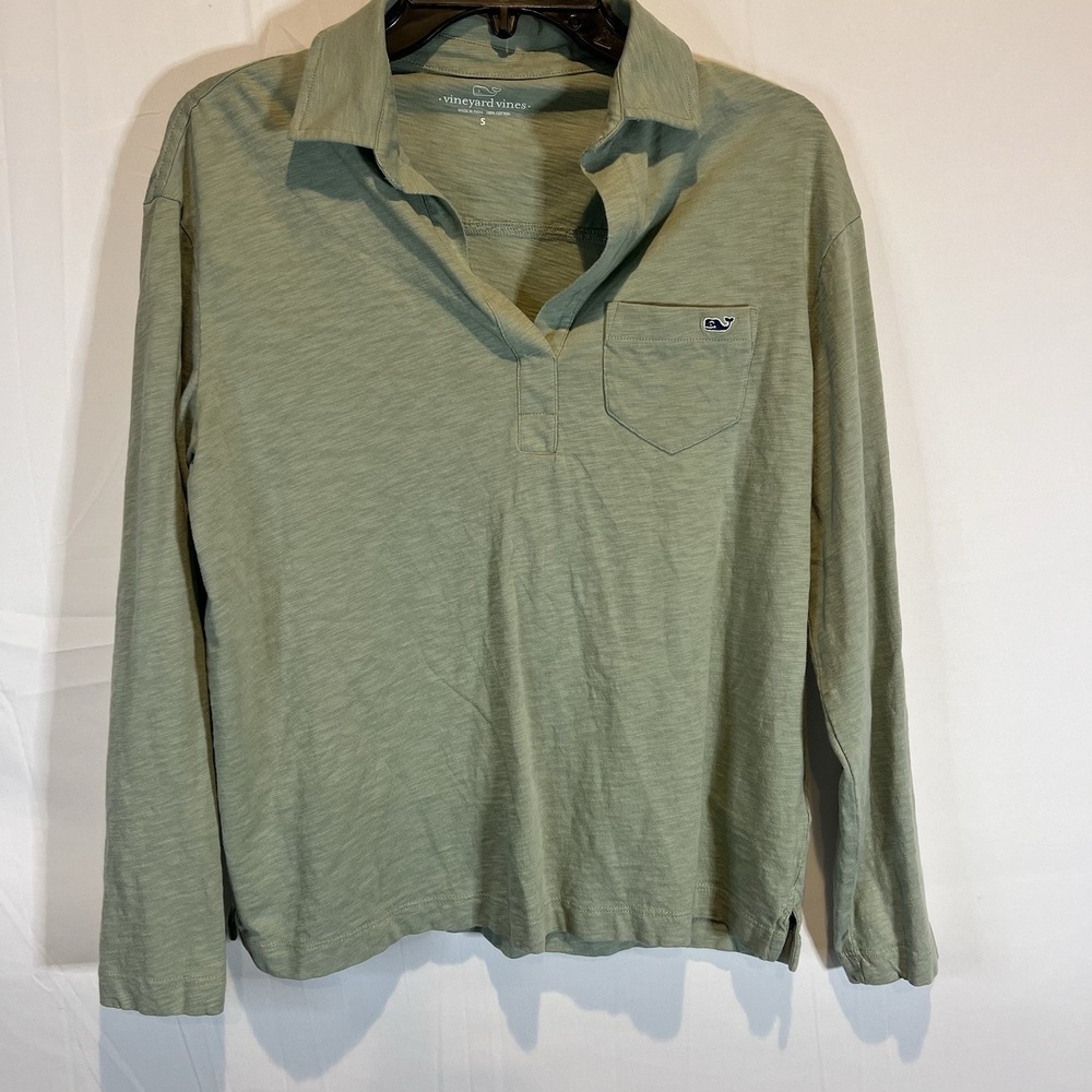 Vineyard Vines Top‎ Women's Small Green Olive Long Sleeve Casual Cotton Stretch